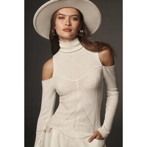 Anthropologie Avantlook Cutout Turtleneck Sweater in White Size Medium